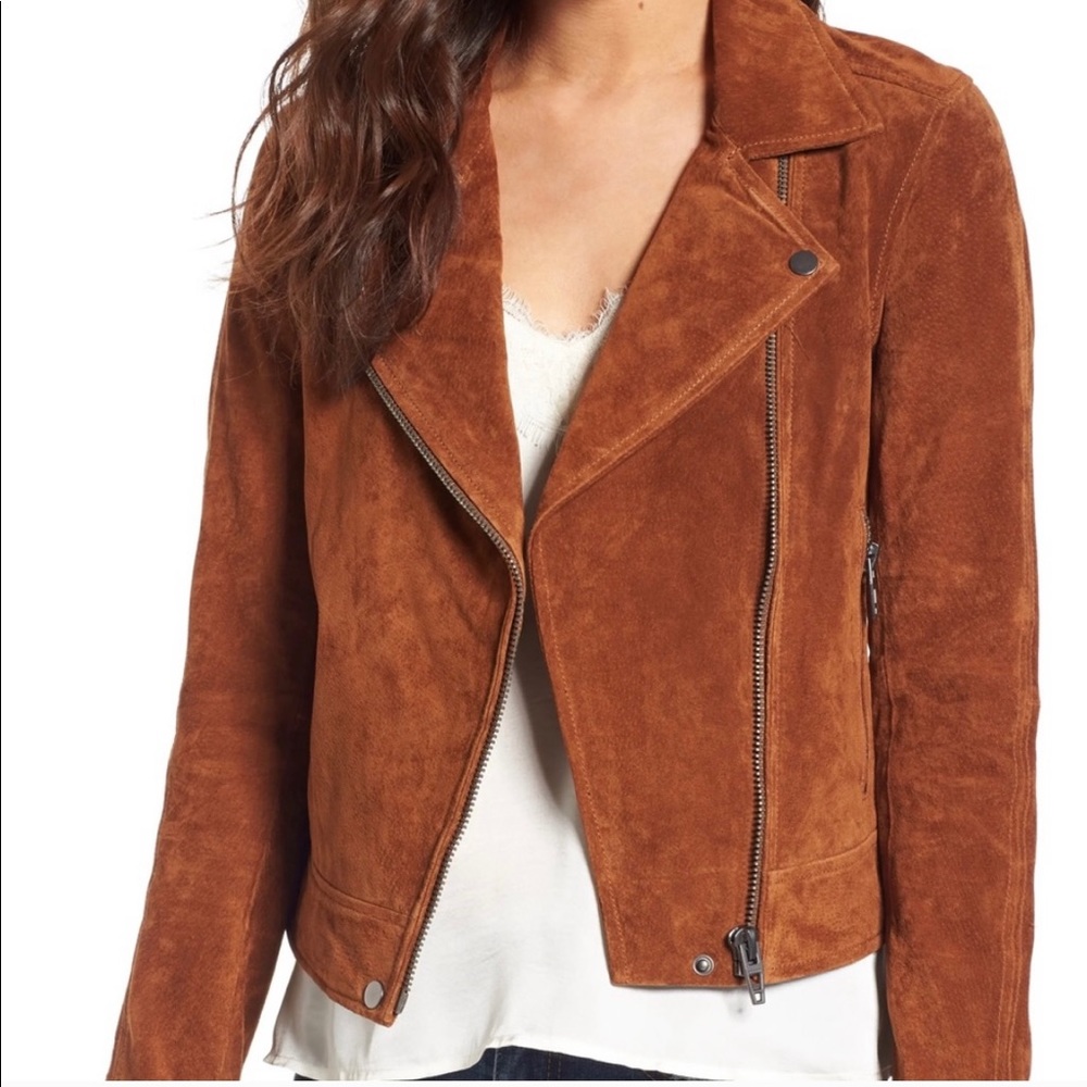 BLANKNYC Sand Stoner Cognac Suede Leather Moto Jacket Large